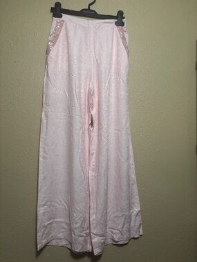 Splash Light Pink Wide-Leg Pants with Sequin Trim